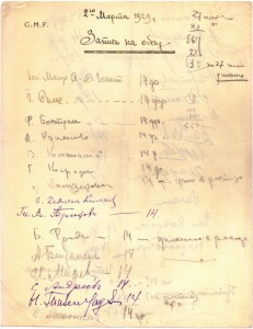 Автографы присутствовавших на встрече бывших кадет Первого кадетского корпуса, 2 марта 1929 г., Париж, эмиграция.