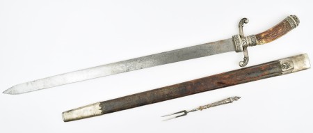 Кортик охотничий, "Hirschfanger" (Олений нож), с ножнами и никером-вилкой, вторая половина 19 века. Германия, Золинген.