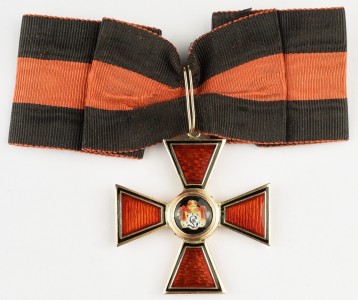 Знак ордена Святого Князя Владимира 3 степени с лентой.