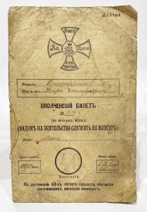 Ополченческий билет Дмитраша Петра Евстафьевича, конец 19 - начало 20 века, Российская Империя.
